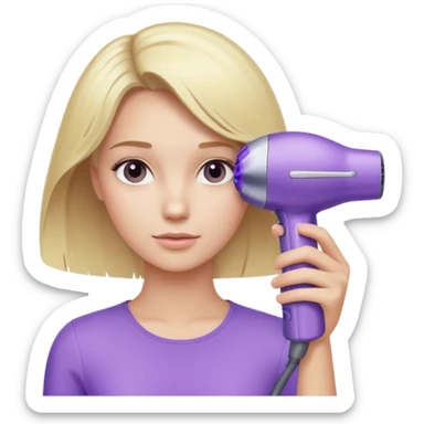 blonde girl using a light purple Dyson hair dryer sticker