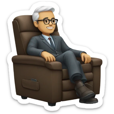 dude with glasses on recliner chair  sticker