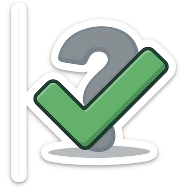 flat toon style checkmark with a shadow of a question mark behind it sticker