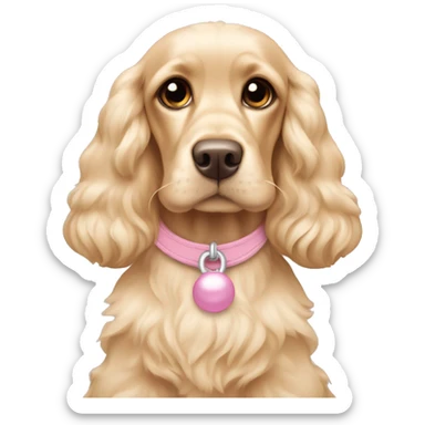 Blond cocker spaniel wearing two light pink sleighbell sticker