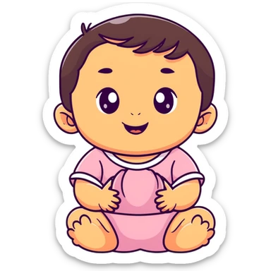 smiling baby girl with big eyes, medium skin tone, and dark hair sticker