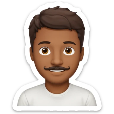 Homme brun cheveux court ondulé. Métisse. Yeux marrons très foncé. Avec t-shirt blanc avec une légère moustache  sticker