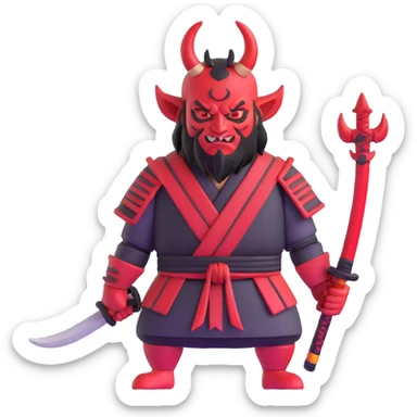 Devil samurai with prominent red horns sticker