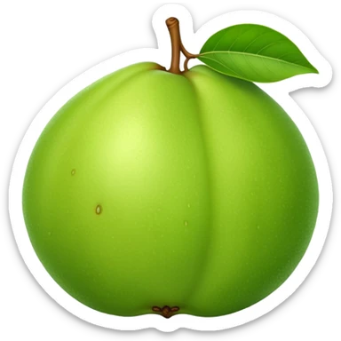 A whole green guava fruit with slight yellow tint sticker