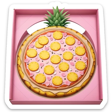 Pineapple pizza inside a soft pink box sticker