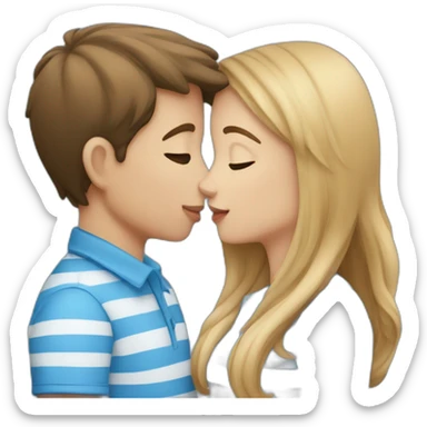boy in blue shirt with white stripes kissing a girl with blue shirt and white stripes sticker