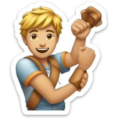 joven muchacho festejando con los brazos hacia arriba feliz sticker