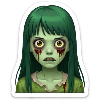 mulher zombie verde com cabelos pretos longos e franja  sticker