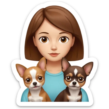 girl with mid-short brown hair and 2 chihuahuas sticker