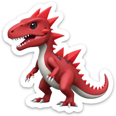 A 3D CGI model of a red-colored edgy kawaii Axew-Tyrantraum-Salandit-Fakémon-Pokémon-Digimon-creature (full body) sticker