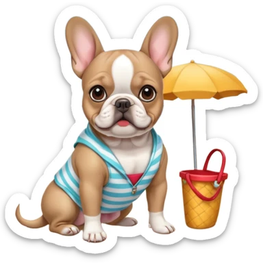 French bulldog at the beach with a cute out fit sticker