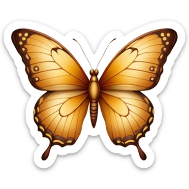 A delicate butterfly with warm brown tones, softly glowing under golden sunlight. The wings have intricate patterns resembling autumn leaves, set against a vintage parchment background. sticker