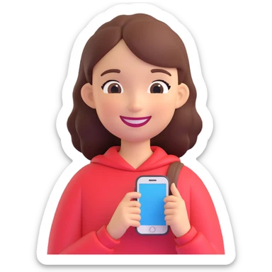 a girl holding a smartphone, smiling sticker
