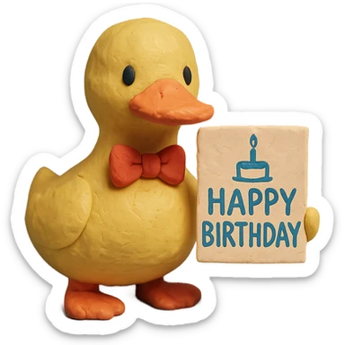 duck with bowtie holding birthday card sticker