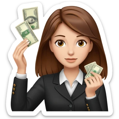 Woman in brown hair throwing money sticker