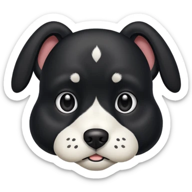 A black not hairy dog with its ears up with a bit of white on its face ￼￼ sticker