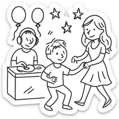 boy dance with older girl at party and DJ watching on it sticker