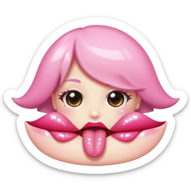 sparkly glossed lips emoji, tongue peek, kawaii shine sticker