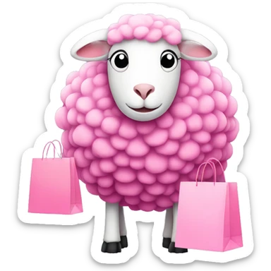 pink sheep with shopping bags  sticker