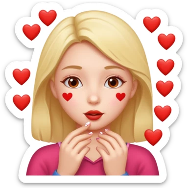 Girl with love hearts and kisses around her  sticker