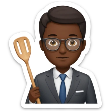 man with glasses dark hair wearing a suit and holding a spatula sticker