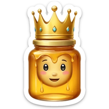 Honey jar filled with golden thick honey with a crown on top sticker