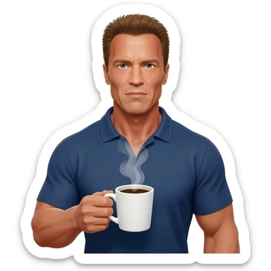 Arnold Schwarzenegger with his coffee sticker