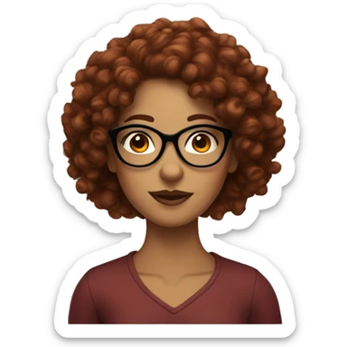 Tan girl with dark red curly hair and glasses with long lashes sticker