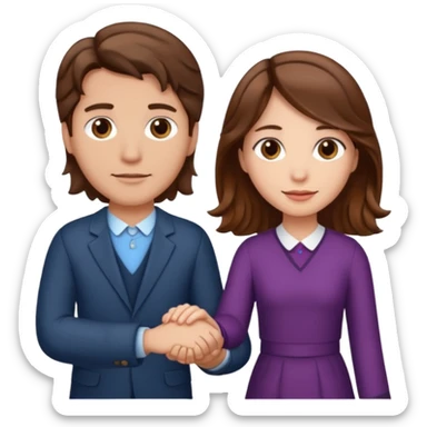 A girl with brown hair and a man with a middle wavy part holding hands sticker