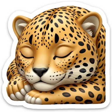 Meme-Worthy cute Sleeping Jaguar Portrait Emoji, Head resting peacefully with a contented smile, showcasing a luxuriously patterned Fur and eyes gently closed in serene slumber, Simplified yet hilariously adorable features, highly detailed, glowing with a soft, drowsy wild light, high shine, relaxed and utterly lovable, stylized with an air of playful laziness, bright and heartwarming, soft glowing outline, capturing the essence of a sleeping jaguar that feels destined to become the next viral sensation of adorable rest! sticker