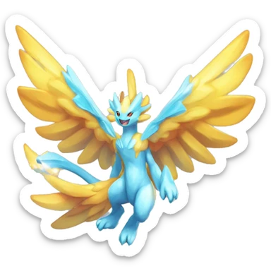 Celestial Godly Powerful Crystallic Colorful Vibrant Colors Flying Advanced Fakémon-Legendary-Pokémon-Creature Full Body sticker