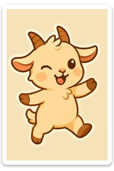 Make the chibi goat wink and remove the balloon, keep the joyful and playful style with a simple background. sticker