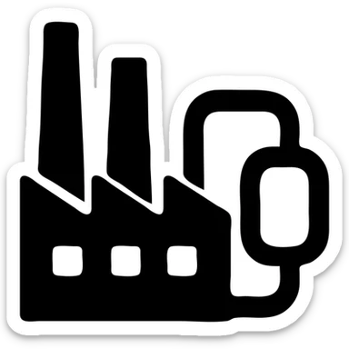 industrial factory with pipes, minimalist silhouette, solid black fill, modern style sticker