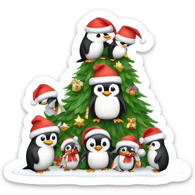 A penguin family celebrating Christmas  sticker