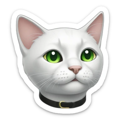 A black cat with green eyes with a white mustache, a white stripe on its nose, a full-length white breast and white paws sticker