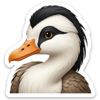 goose with long black hair and swoop bangs over one eye sticker