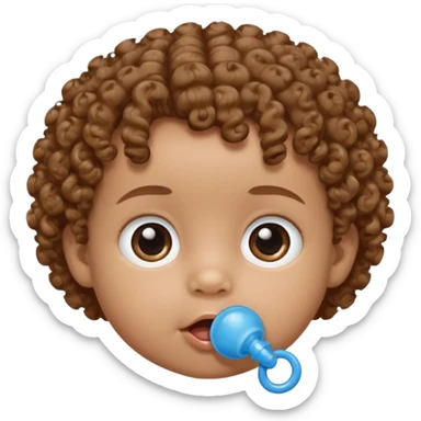 A baby with light brown skin, curly light-brown hair, wide brown eyes, and a blue pacifier. sticker