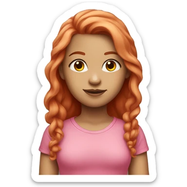 A light-skinned girl with long red hair in a pink T-shirt sticker