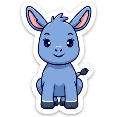 cute blue donkey with big eyes and friendly smile, simple flat design sticker