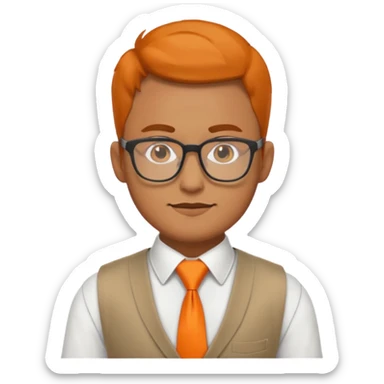 man in vest with orange tie, wearing glasses sticker