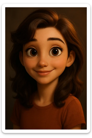 3D Disney-style portrait of the person in the reference image, expressive and charming, large eyes, soft lighting, smooth skin, detailed hair, inspired by Disney animation style sticker