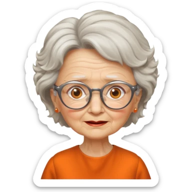 OLD LADY IN KITCHEN OUTFIT ORANGE DRESS, GLASSES. WHITE HAIR , AOROM BUSHY HAIR sticker