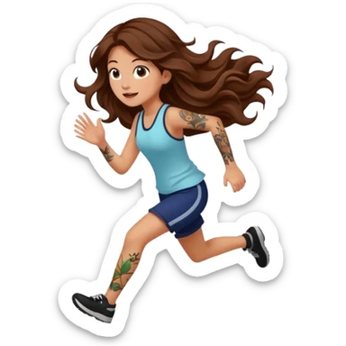 cute woman long wavy brown hair tattoos running from fireflies sticker