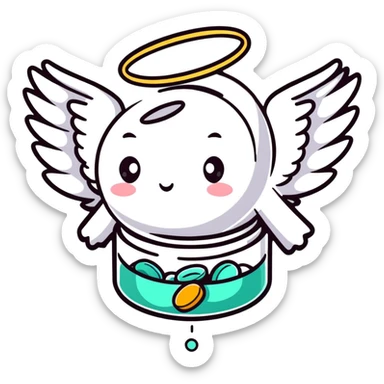 Cute medicine pill or capsule with angel wings flying sticker