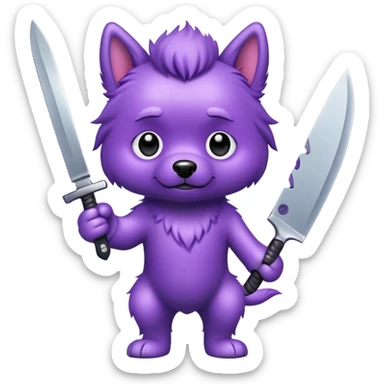 Purple dog holding a knife  sticker