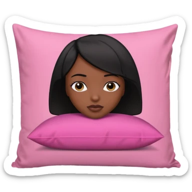 Dark skin woman with black bob in hair wearing pink laying head on pillow  sticker