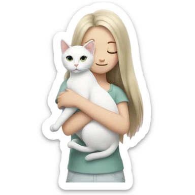A white cat in the girl's arms sticker