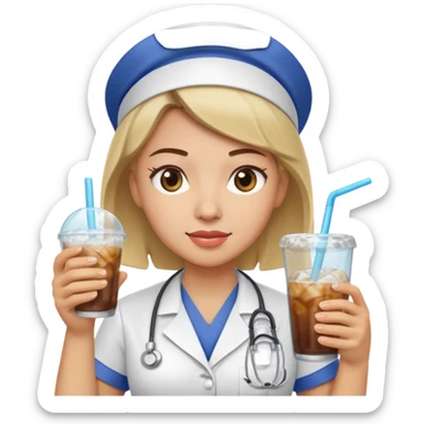 nurse holding iced drink sticker