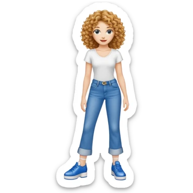 Meuf Cleane tête fine très très très belle cheveux bouclé haut blancs et jean bleu large avec des samba  sticker