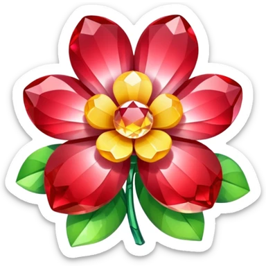 a crystal flower with faceted gemstone petals glowing softly, Apple emoji style sticker
